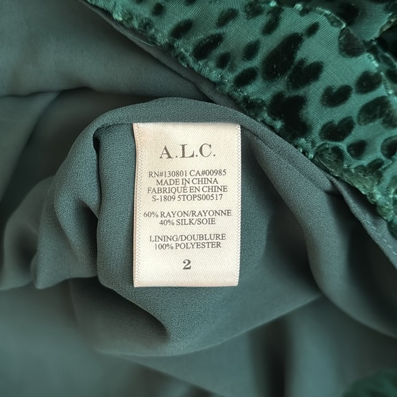 A.L.C. Revolve dark green sheer blouse with open back and velvet spot details - Picture 10 of 10